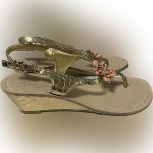 Marc Fisher Gold Wedge Sandal 7.5